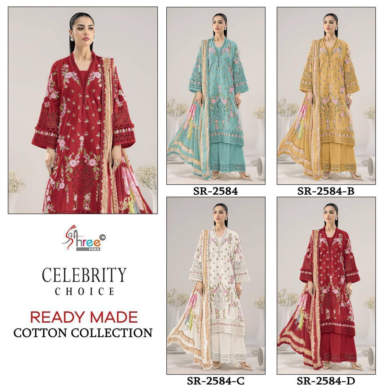 Celebrity choice 2584 colors by SHREE FABS 2584 A to 2584 D series Pakistani Suits Colorful casual Wear VISCOSE SATIN Readymade Dresses At Wholesale